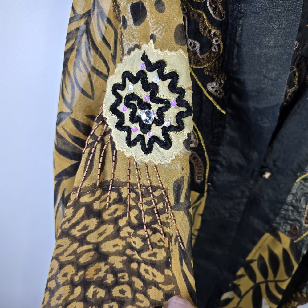 Indigo Moon Patchwork Kimono Jacket M Beaded Sequ… - image 5